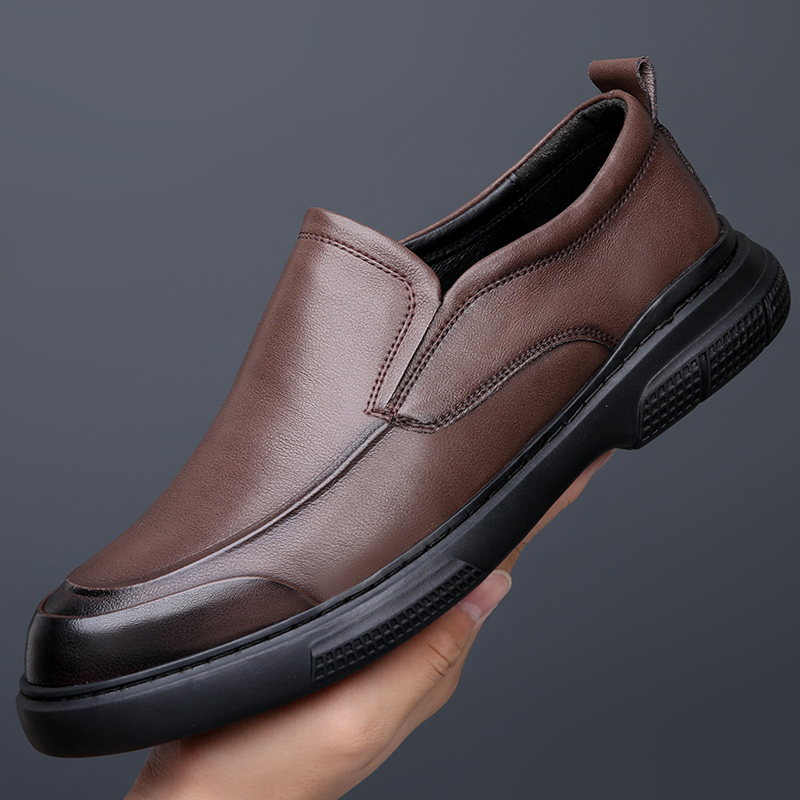 Brand 2023 Winter Plush Dress Slip On Casual Black Leather Men Loafers Wedding Party Male Shoes men b491