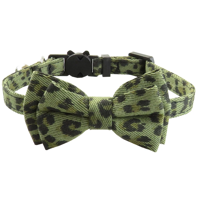 Leopard Pattern Cat Collar Breakaway Adjustable with Cute Removable Bowtie and Bell for Kitty and Other Small Dogs Pets Walking