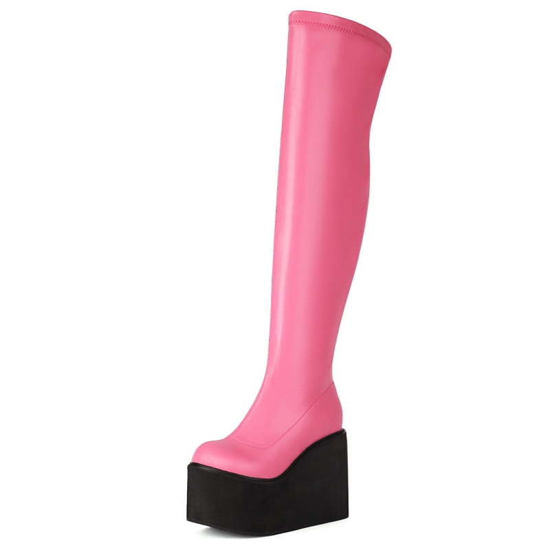 Wedge Platform Over Knee High Boots For Women Shoe 2023 Trends Black White Pink Heels Long Boot Winter Shoes Female Waterproof bff8 s