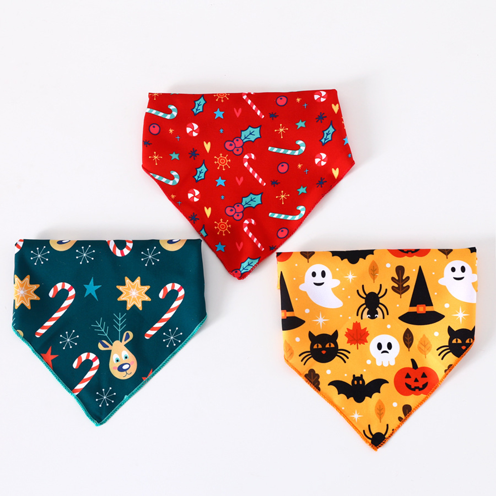 Cat Slobber Towel Pet Print Triangle Bib Decoration Christmas Halloween Party Slobber Towel Pet Accessories for Cats and Puppies