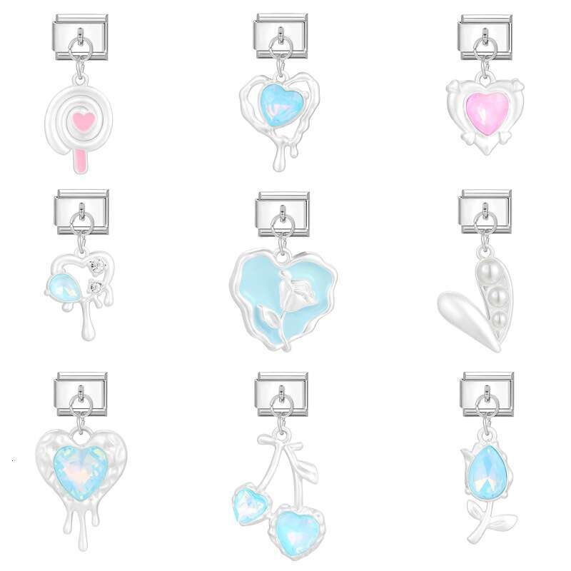 New Women's Gift sweet heart bow butterfly Pendant Italian Charms Links Bangle Beads Fit 9mm Stainless Steel Bracelet Making DIY For Women Fashio