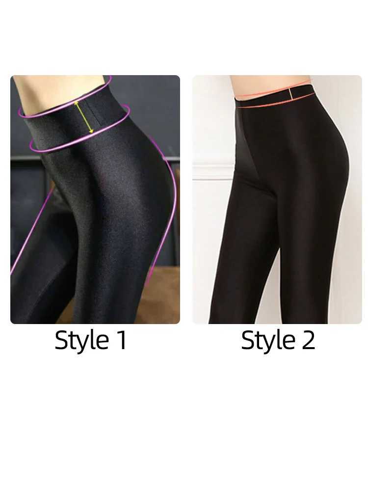 Thermal Leggings Women Winter Warm Bright High Waist Elasticity Tights Wear Out Slim Thin 9 Points Pants for Woman Sexy LeggingX240914