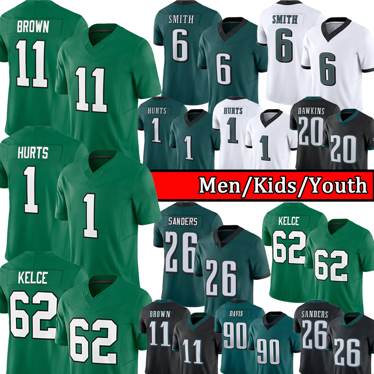 Saquon Barkley Jalen Hurts Eagleslies Football Jersey A.J. Brown Jason Kelce DeVonta Smith Brian Dawkin Goedert Davis Mens Kid Youth Jerseys Shirt