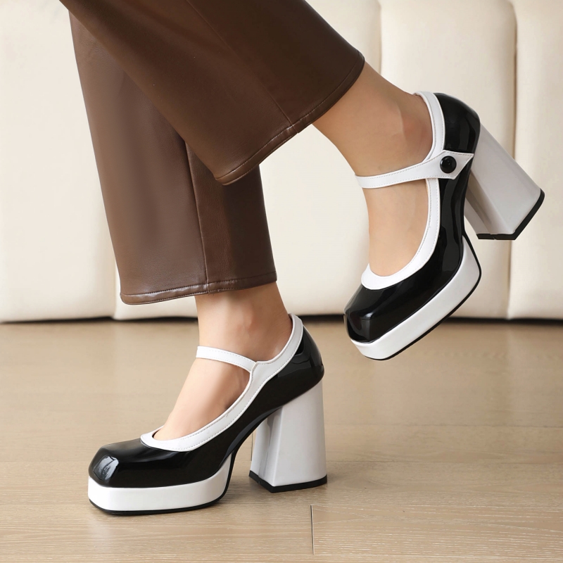 Punk Fashion High Heels Mary Janes Woman Platform Yellow Red Pink Women's Heeled Wedding Party New Office Shoes Large Size 46 0880