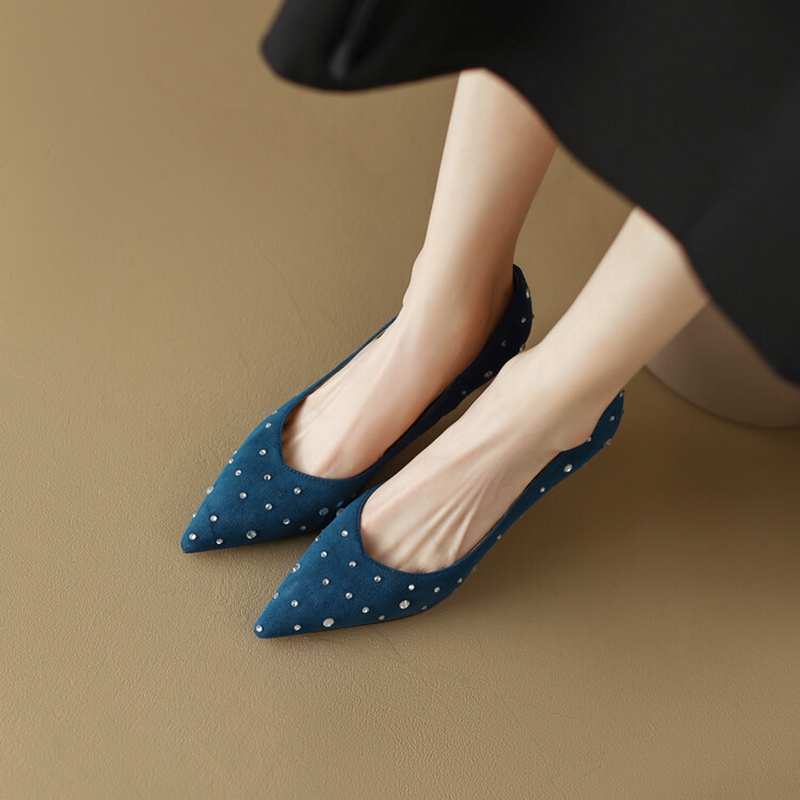 New Spring NEW Pointed Toe Thin Heel Pumps for Sheep Suede High Blue Women Stiletto Heels Bg-bg Shoes a724 s