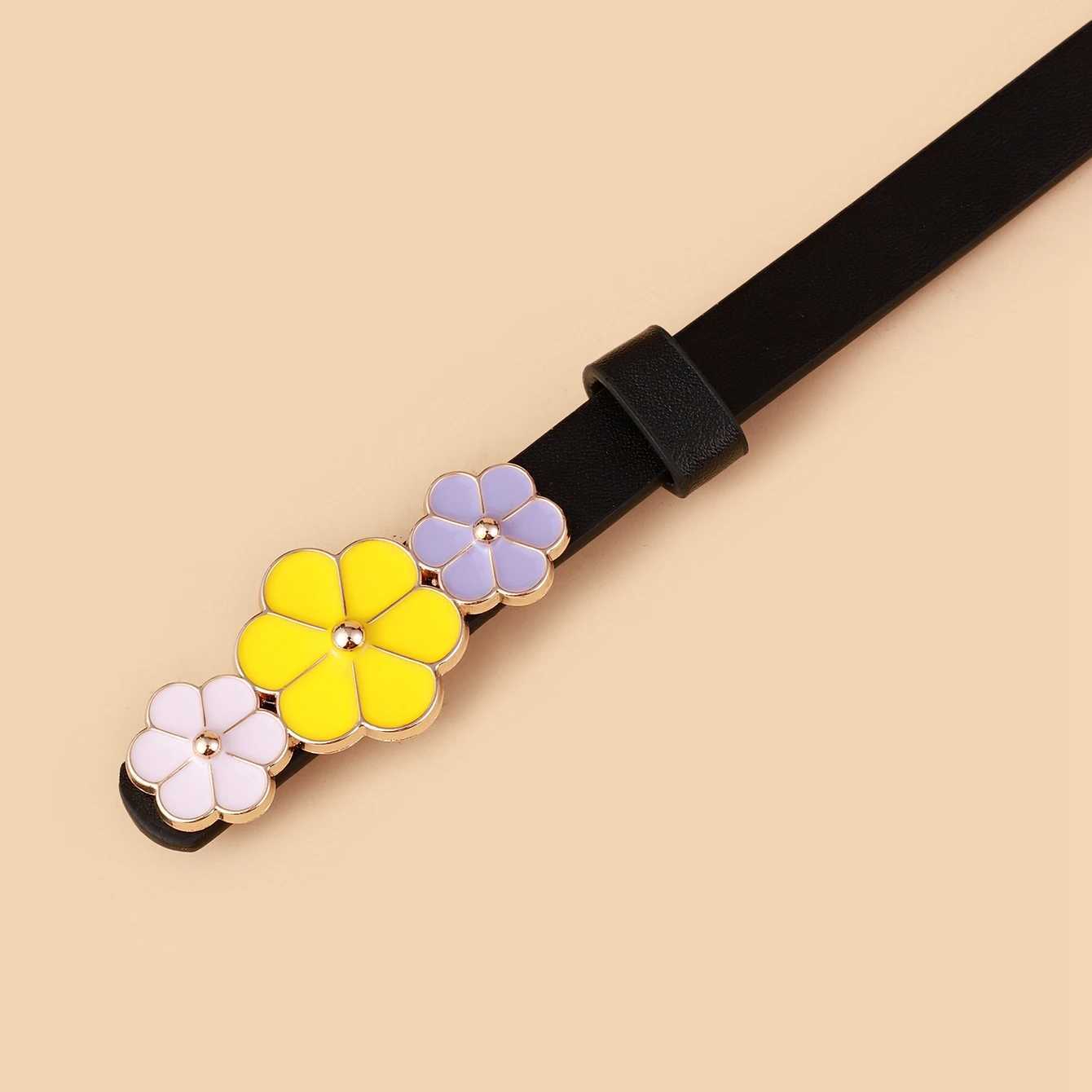 Europe and the United States popular childrens belt high quality PU belt dress decorative belt 3 flower buckle designX240914