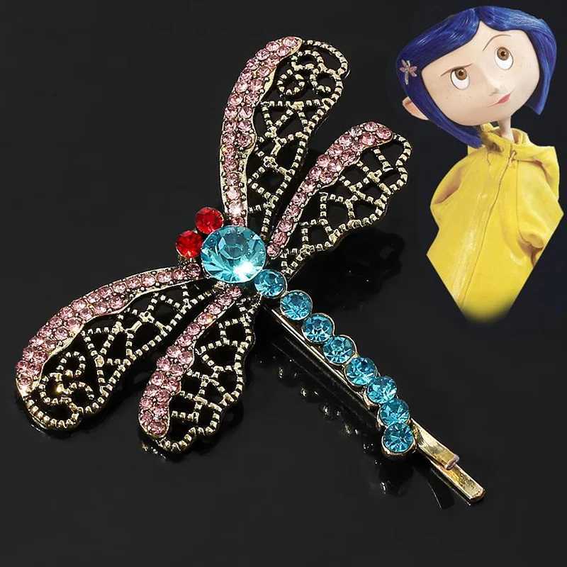 Horror Movie Coraline Crystal Dragonfly Hair Clip Brooch for Women Girls Cute Animal Hairpin Jewelry Halloween GiftsX240914