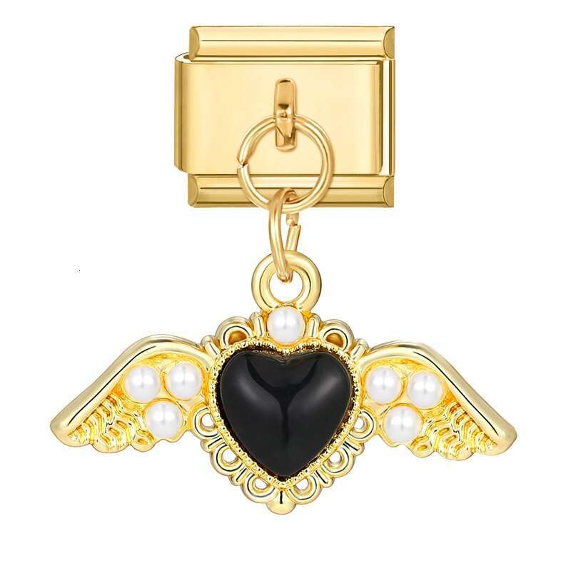 New Women's Gift Gold Angel heart Pendant Italian Charms Links Bangle Beads Fit 9mm Stainless Steel Bracelet Making DIY For Women Fashion Jewelry