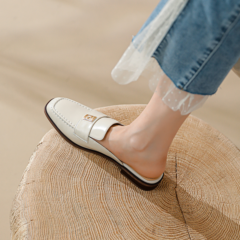 2024 Spring/Summer Women's Sandals Women Shoes Genuine Leather Solid Slippers Shoes for Women Women Slippers Mules Flat Shoes