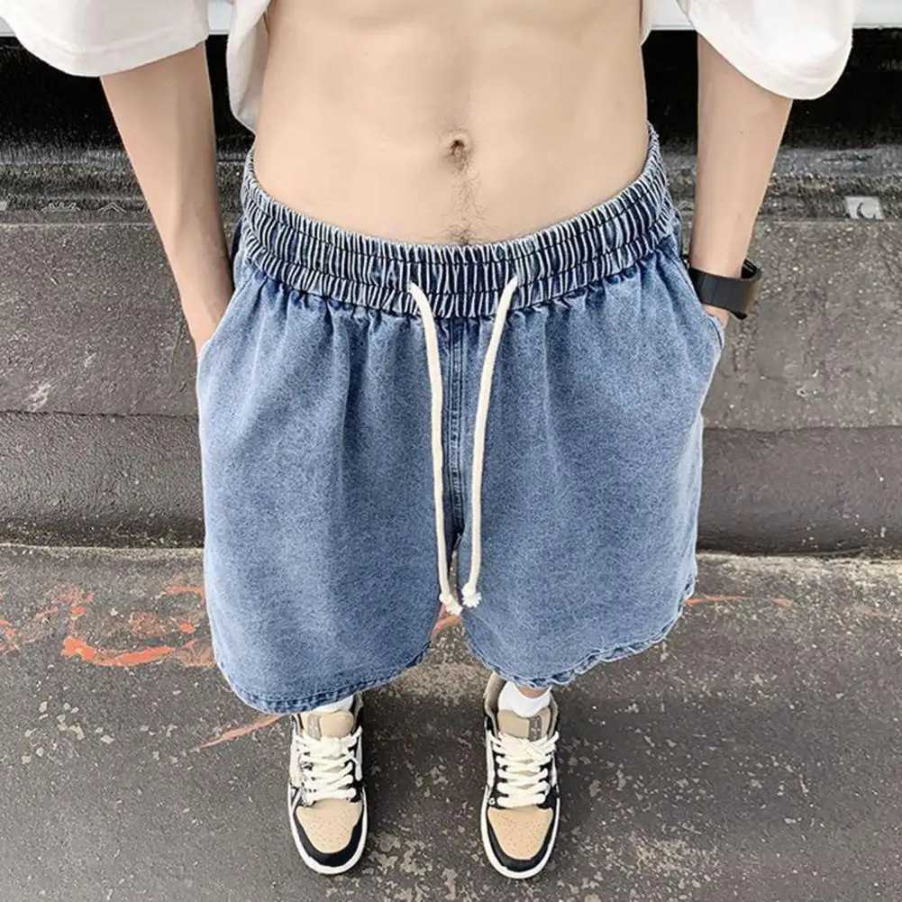 Elastic Waistband Shorts Loose Fit Shorts Elastic Waistband Mens Denim Shorts Adjustable Drawstring Casual Loose Fit with for AX240914