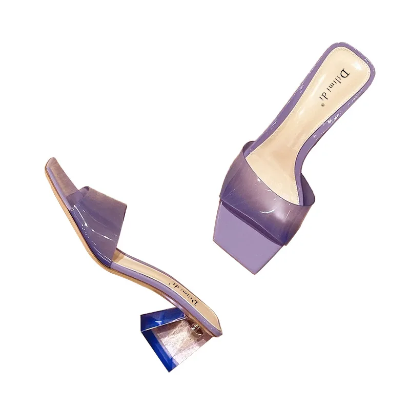 Women's Transparent Crystal Heel Sandals Square Root Patent Leather Crystal Slippers Women's Summer Fashion Shoes 2023