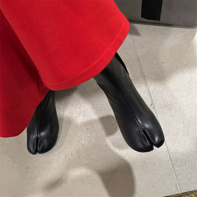 2024 Winter Split Toe Women Boots Autumn Short Boots Genuine Leather Women Shoes High Heels Ankle Boots for Women Real Leather