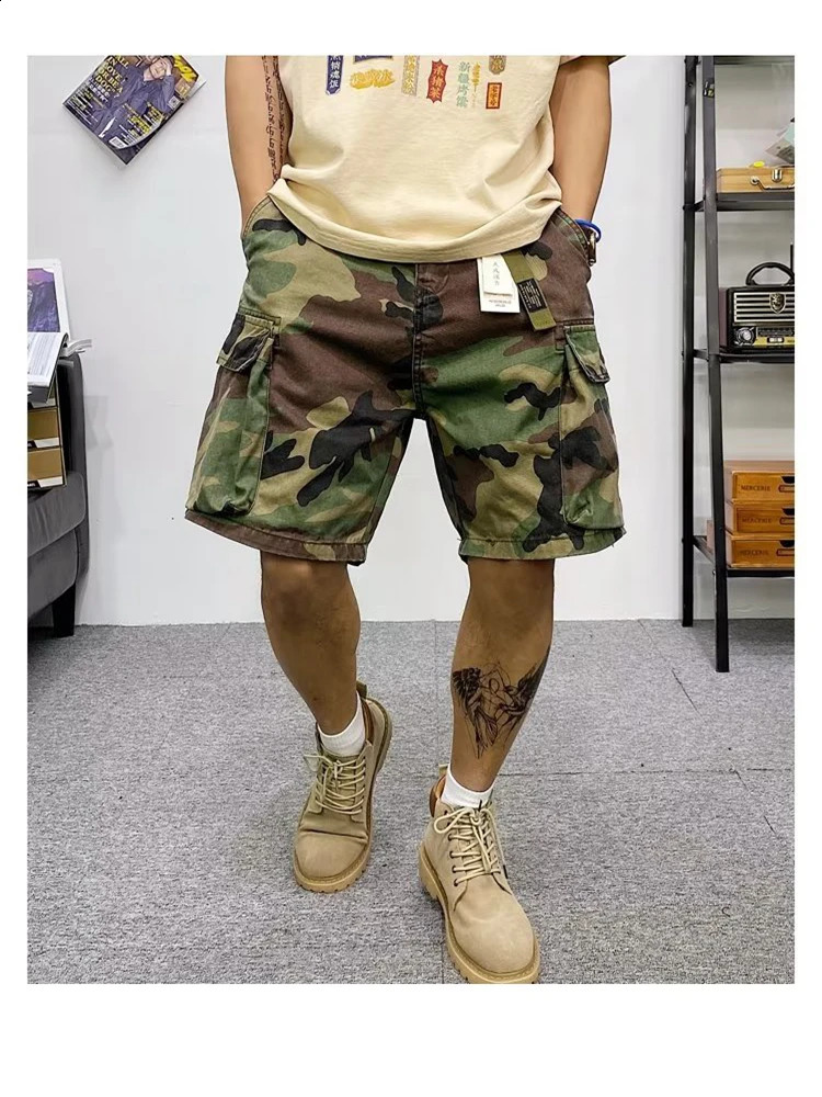 Cargo Shorts Mens Summer Cotton Army Tactical Camouflage Multipocket Casual Short Pants Loose Military Men 2023 240913