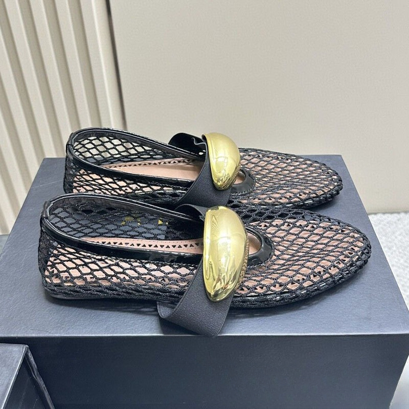 Toe Round Flat Bottomed Fishing Net Patchwork Ballet Single Punk Style New Fashionable Women's Shoes Size 45 Handmade Shoe 1ad2