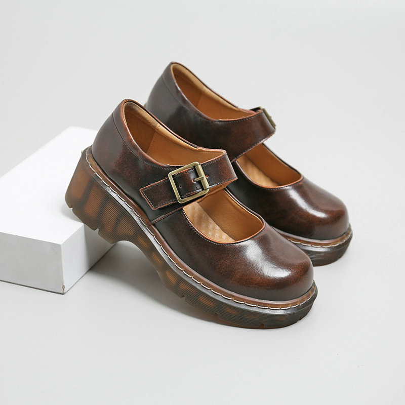 Jane Mary Thick-soled Cowhide Lather Women Retro Lolita Shoes Japanese jk Uniform Original Girl College Style b6e9