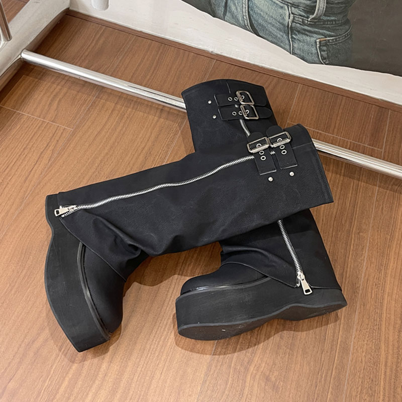 Female Thick Soled Shoes Women Knee High Boots With Designer Zippers Footwear Fashion Platform Ladies Western Long Booties