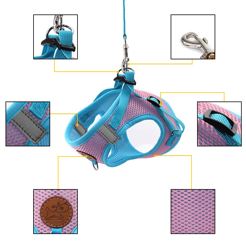 Small Pet Leash and Harness Reflective Pet Supplies Dog Walking Corgi Teddy Pet Out Vest Style Mesh Breathable Harness and Leash