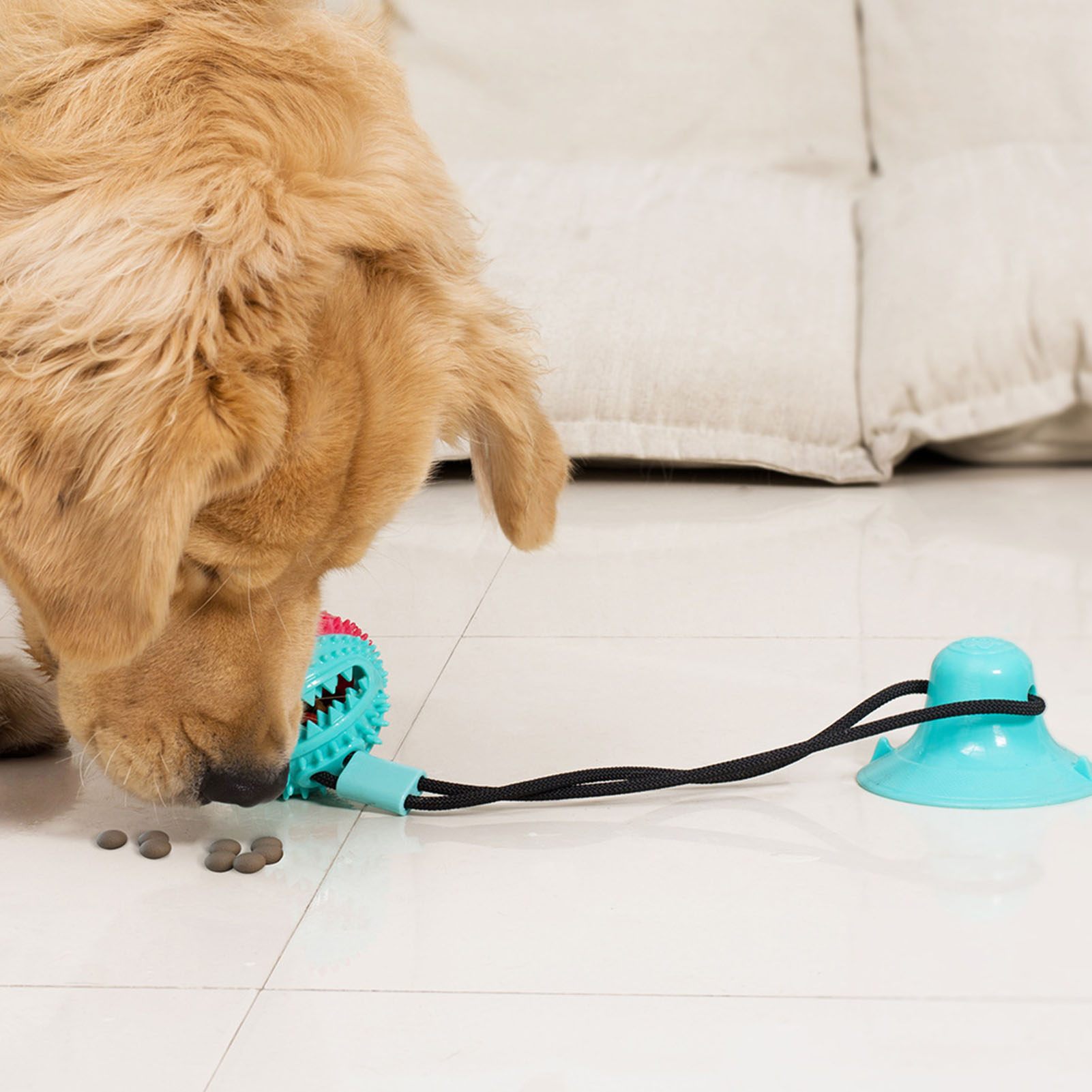 Dog Toy For Agaressive Chewers Mentally Stimulating Tug Of War Training Toy Suction Cup Food Dispensing Ball For Boredom