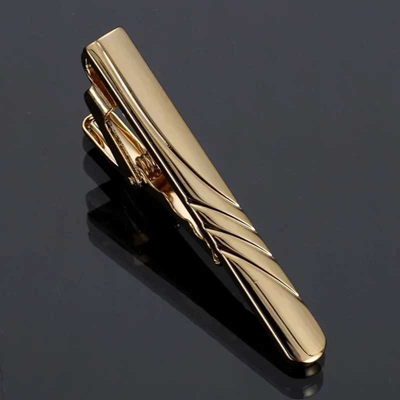4.5CM Mens Simple Short Gold-color Tie Clip Fashion Pattern Crystal Copper Collar Clips Business Suit Jewelry AccessoriesX240914