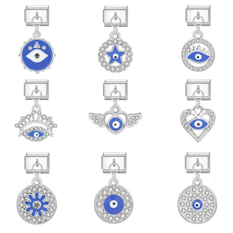 New Women's Gift Blue eyes Pendant Italian Charms Links Bangle Beads Fit 9mm Stainless Steel Bracelet Making DIY For Women Fashion Jewelry