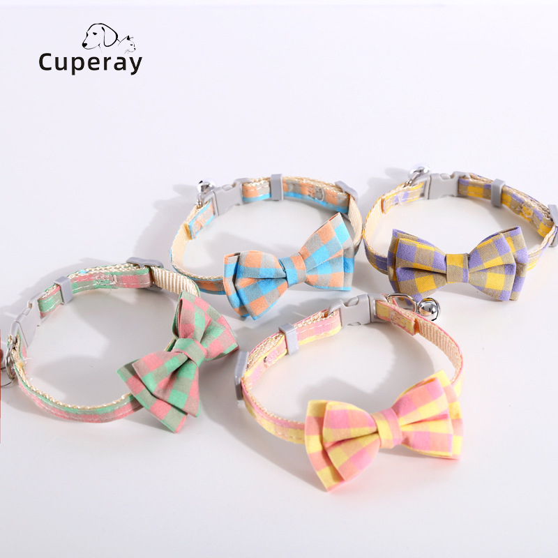 Cat Collars Breakaway with Cute Bow Bell，Adjustable Plaid Kitten Cat Collar with Removable Bowtie Cat Collar for Cats Kittens