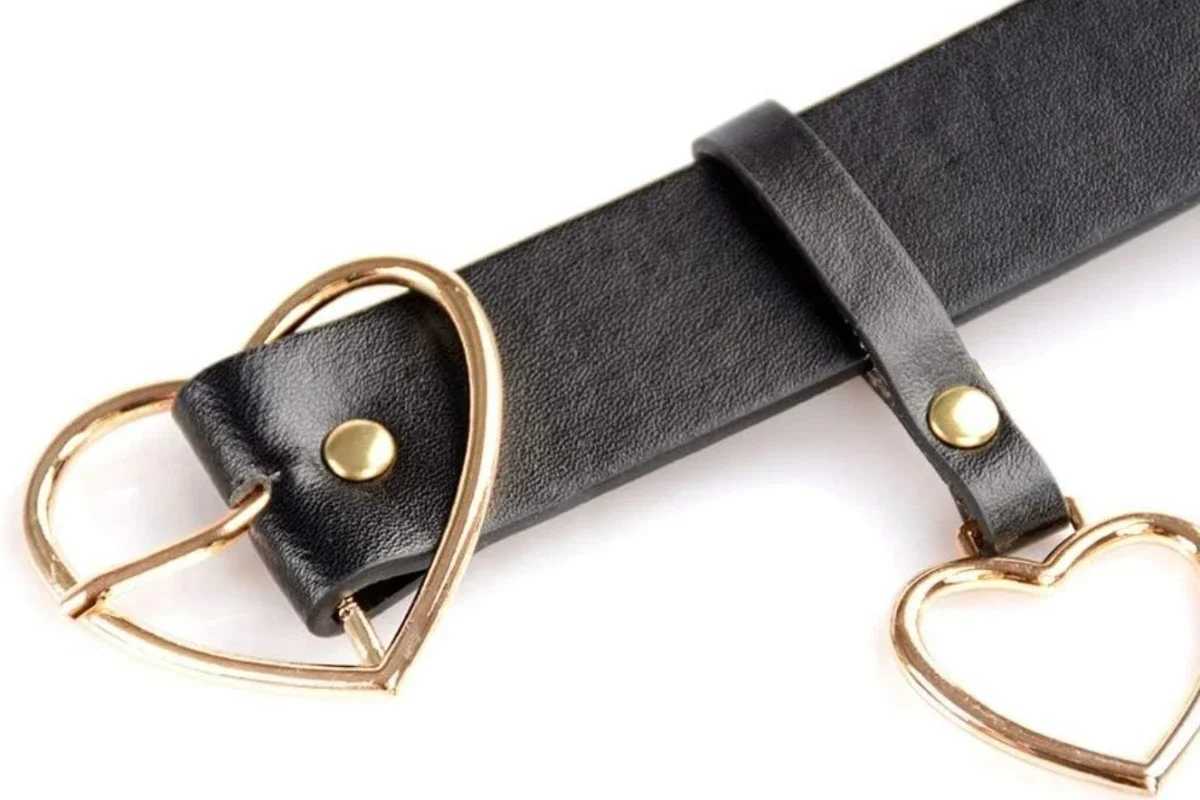 Heart Ring Buckle Belt Adjustable PU Leather Belt with Heart Shaped Metal Buckle Wide Black WaistbandX240914