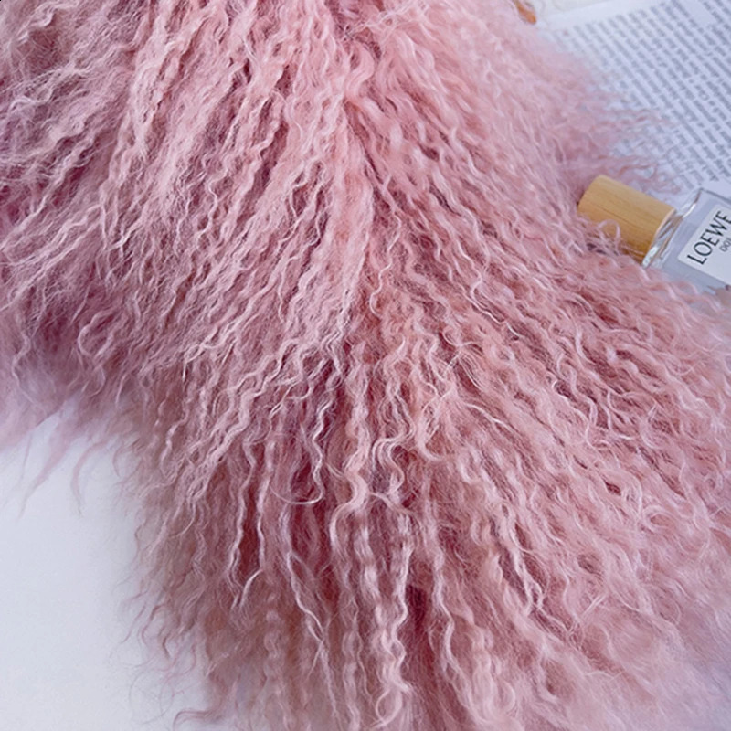 Winter Real Mongolia Sheep Fur Scarf Lady Quality Mongolian Fur Tibet Sheep Fur Scarf Double-Sided Long Fur Scarf 240910