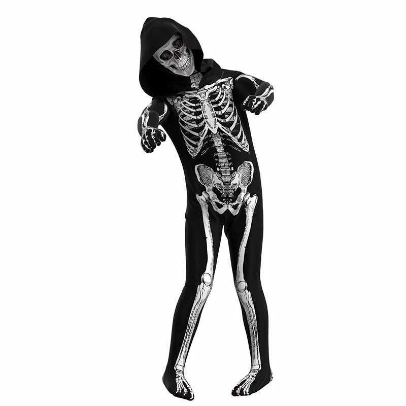 Halloween Skeleton Costume Jumpsuit with Front and Back Skeleton Bone Print for Kid W250117