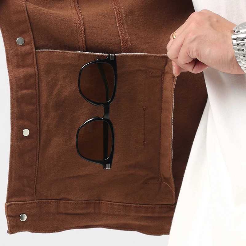 Mens Caramel Denim Jacket 2023 Spring and Autumn New Fashionable Classic Street Slim Denim Jacket W240914