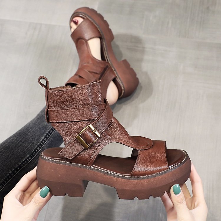 Black Platform Sandals Low-Heeled Shoes With Strap 2024 Women's Suit Female Beige Muffins shoe Open Toe Espadrilles Low-heeled F