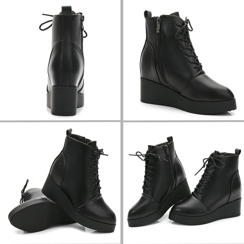 2024 Fashion Ankle Boots Winter Pointed Toe Boots Quality Leather Platform Boots Lace-up Spring Autumn Ladies Boots Size 34-40