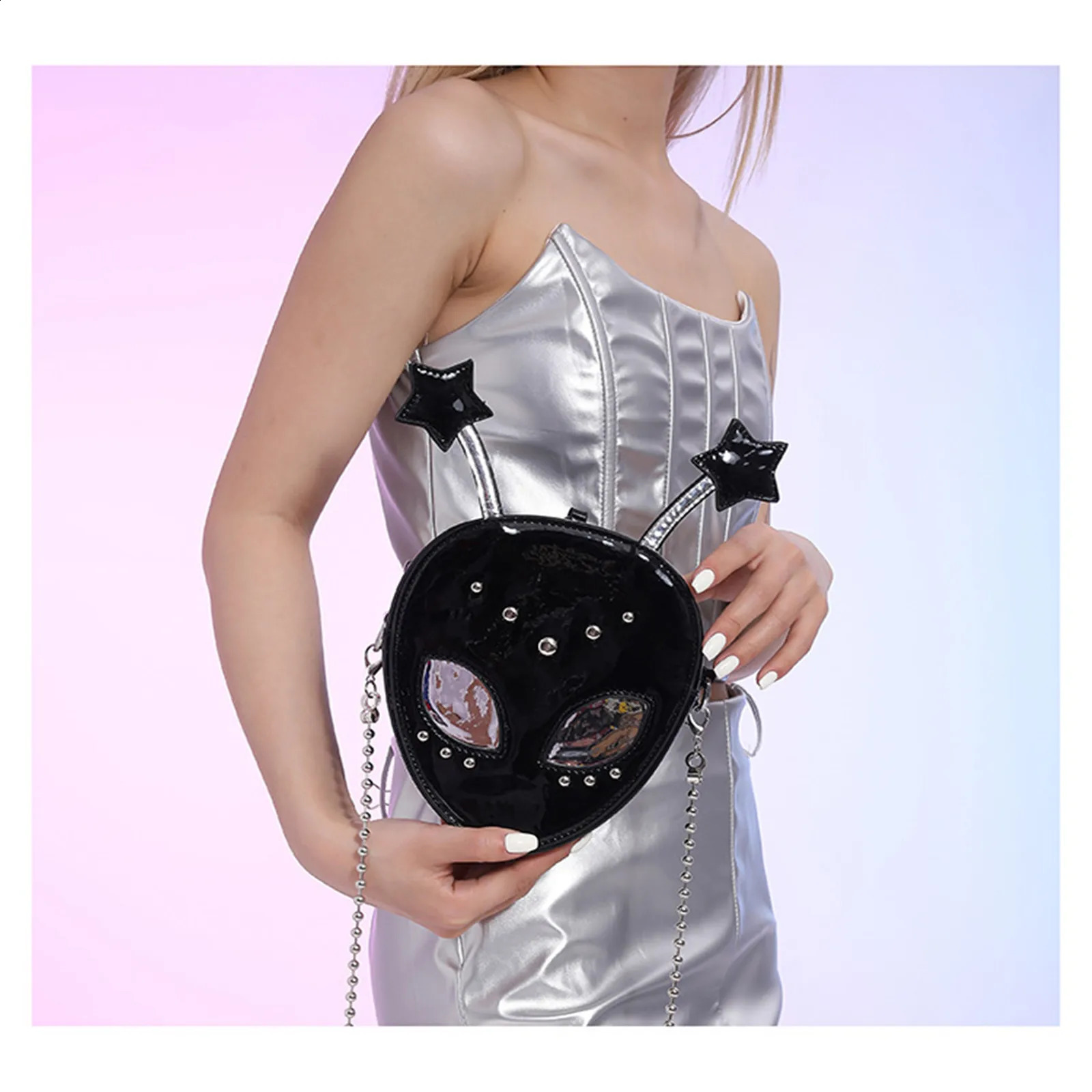 Korean style mini cross shaped bag shoulder bag Halloween funny face creative fun POCket PU leather handbag 240912