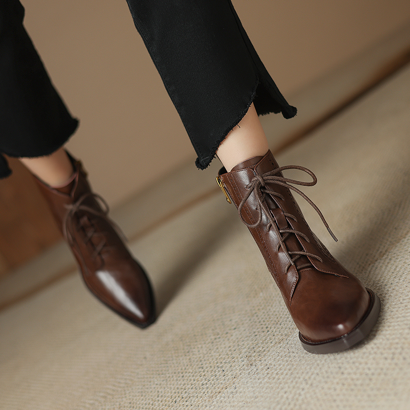 2024 New Autumn Women Boots Pointed Toe Women Shoes Chunky Heel Ankle Boots Winter Western Boots Cowboy Boots Genuine Leather