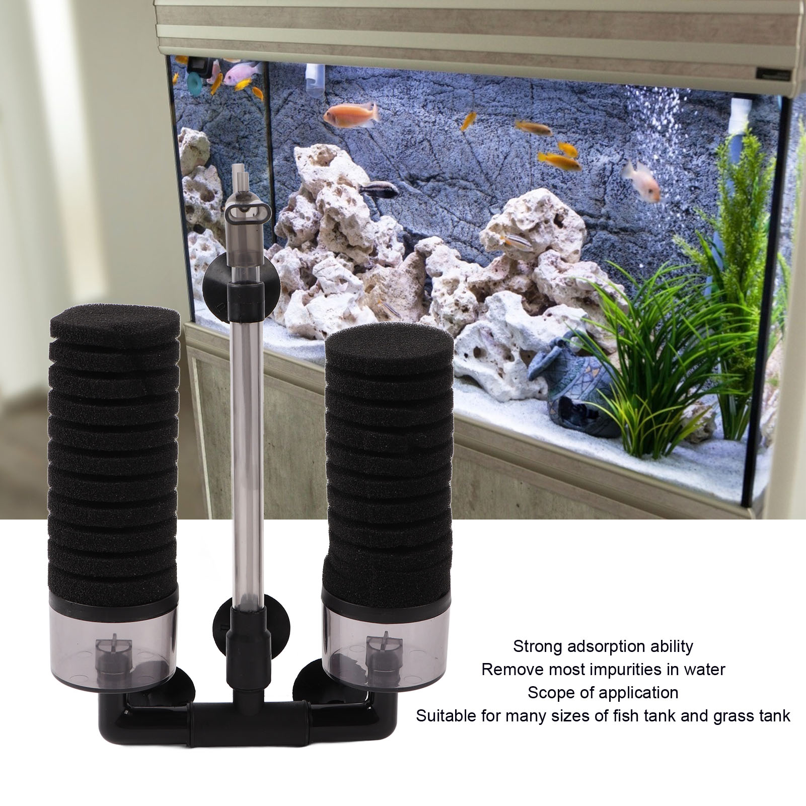 Aquarium Sponge Filter Strong Adsorption Capacity Quiet Mini Fish Tank Biochemical Water Filter With Filter Material YU-229A
