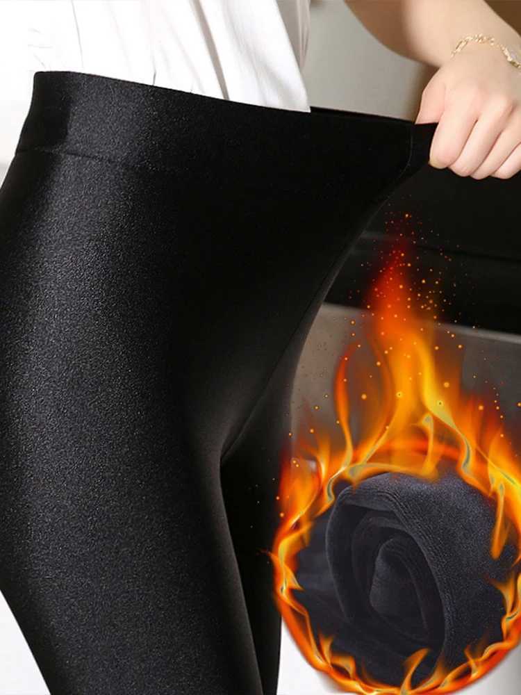 Thermal Leggings Women Winter Warm Bright High Waist Elasticity Tights Wear Out Slim Thin 9 Points Pants for Woman Sexy LeggingX240914
