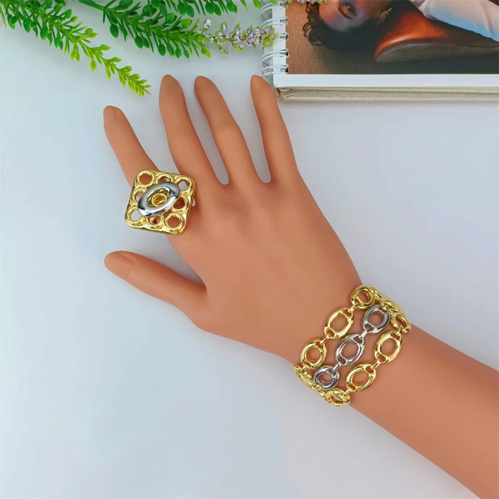 EMMA Multi Chain Dubai Jewelry Set Womens Wedding Bridal Travel Necklace Earrings Bracelet Party Jewelry 240906