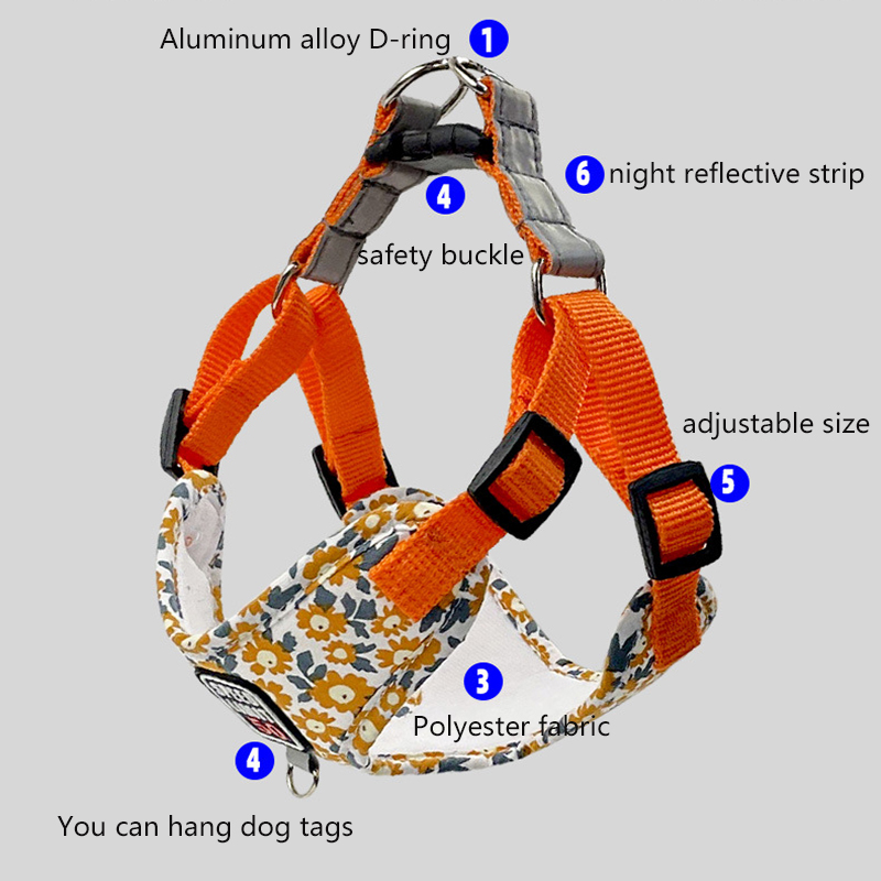 Pet Harnesses Fashion Printed Nylon Dog Harness Vest Reflective Dog Harness Leash Set for Small Medium Dogs Cats French Bulldog