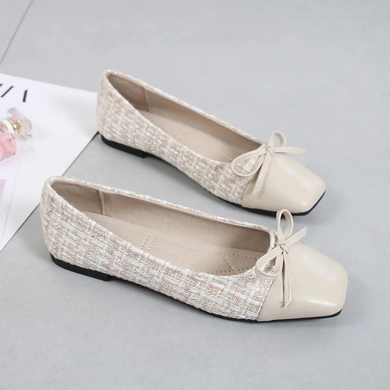 Plus Size 44 Ballerina Flats Round Toe Shoes Woman Tweed Comfortable Slip on Flat Shoes Ladies Maternity Shoes Zapatos