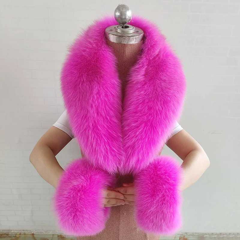 Shawls 100% natural fox fur scarf and cuff set womens winter jacket fur collar genuine leather collar scarf luxurious fox fur warm collar J240909
