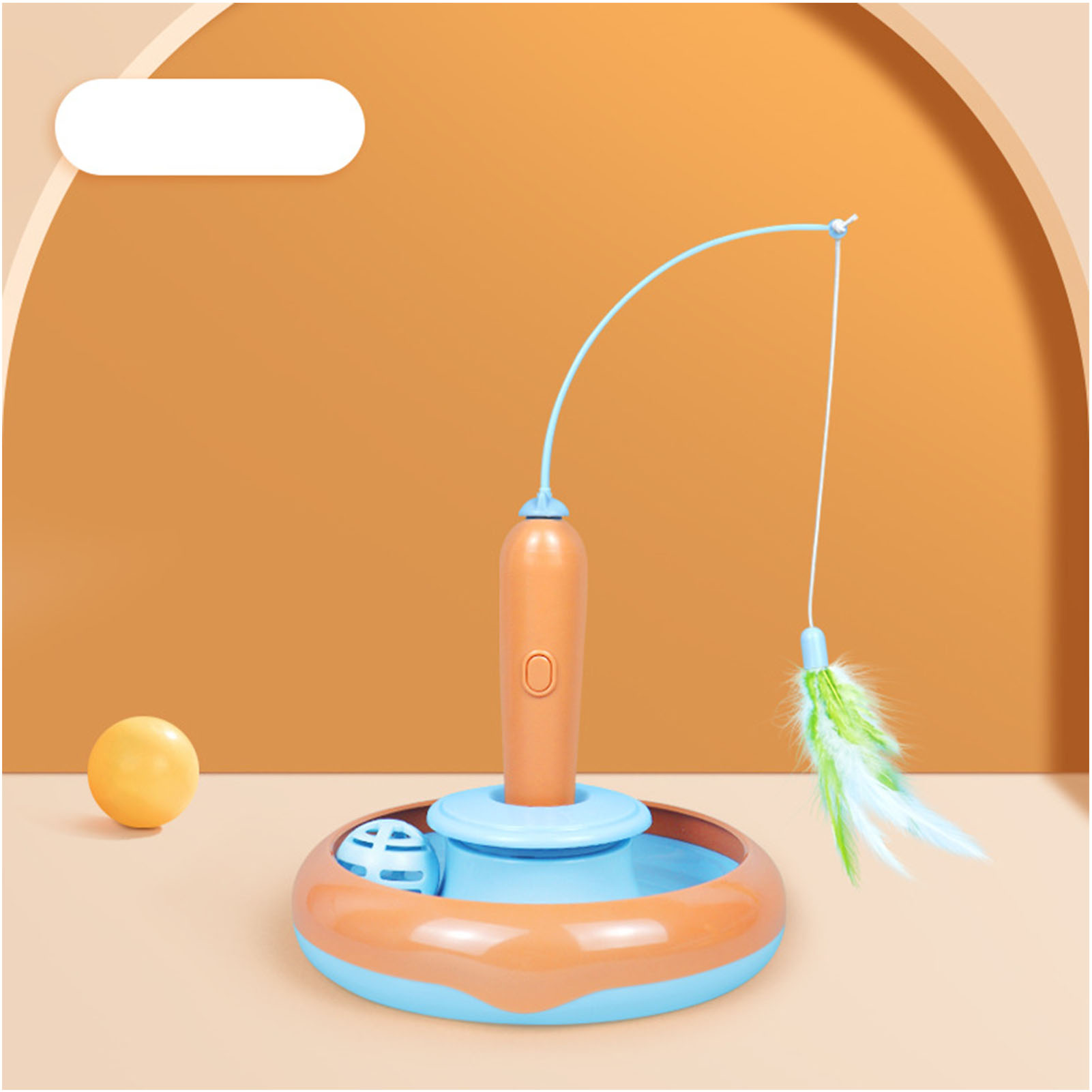 Cat Feather Toy Automatic 360 Degrees Rotating Bell Ball Stable Base Standing Cat Teaser For Family Indoor