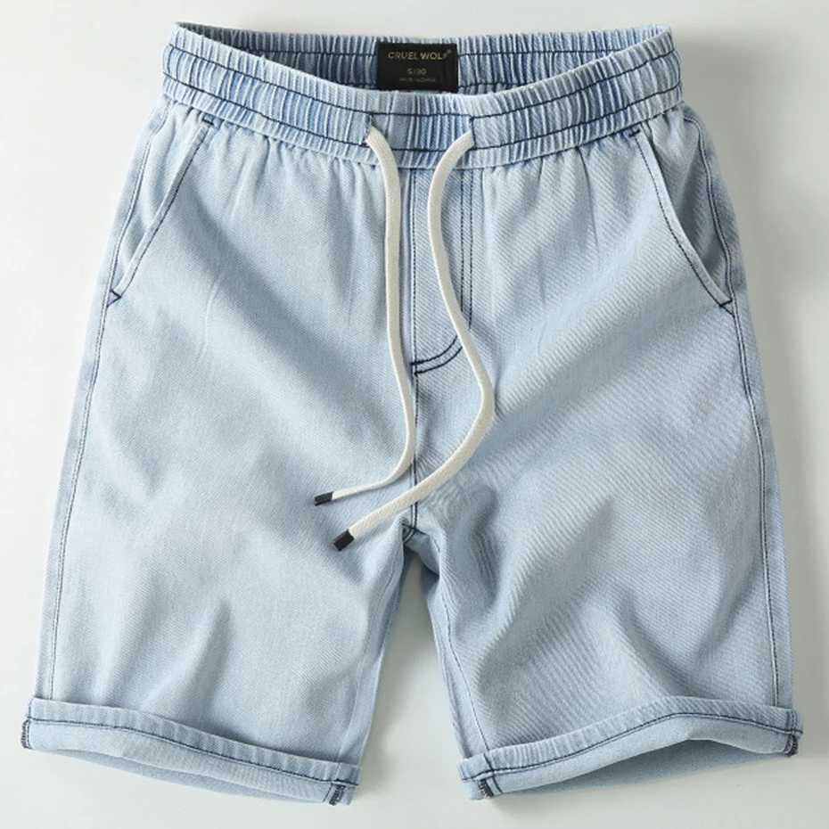 Denim Shorts Men Blue Jeans Shorts Fashion Casual Solid Color Jeans Shorts Male Elastic Waist Short Pants SummerX240914