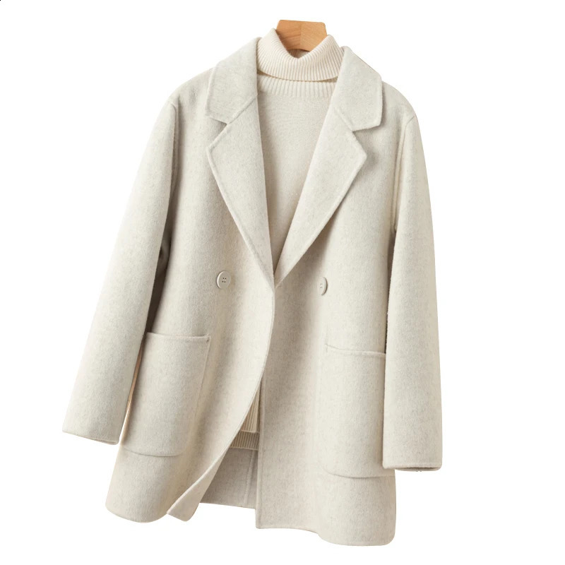 Kaixing Classic Casual Style Womens Coat 100% Pure Wool Reversible Loose Set Jacket Fashion Large Pocket 240912