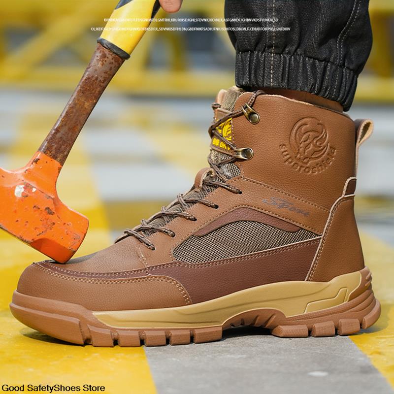 Winter Men Wool Plush Warm Snow Boot Work Puncture-Proof Protective Shoes Steel Toe Safety Boots b8ac s