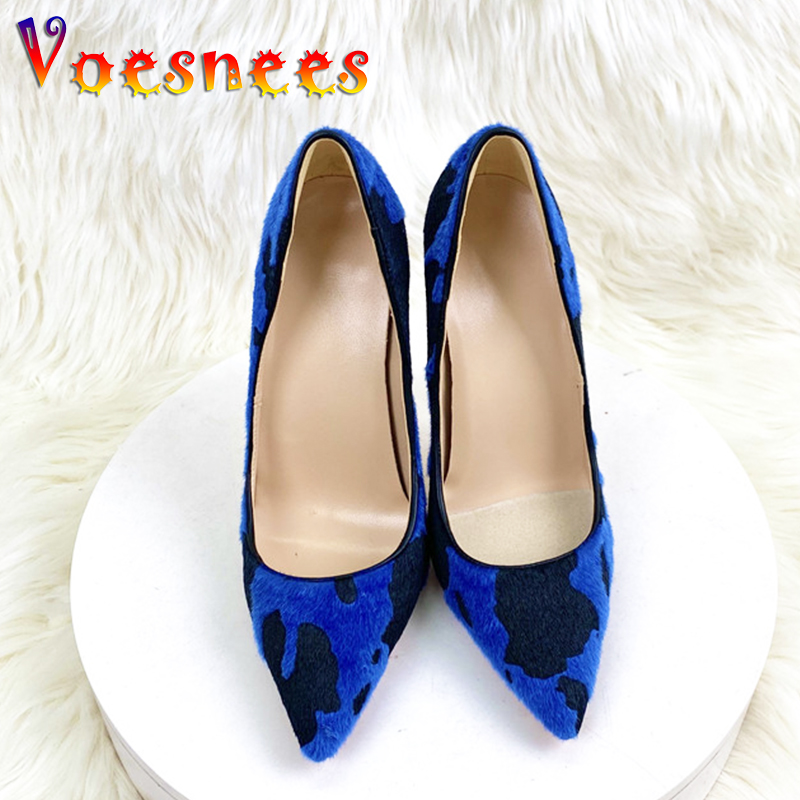 2024 New Quality Horse Hair High Heels Fashion Mixed Colors Autumn Office Party Shoes 12CM Women's Pointed Toe Pumps Size 34-43