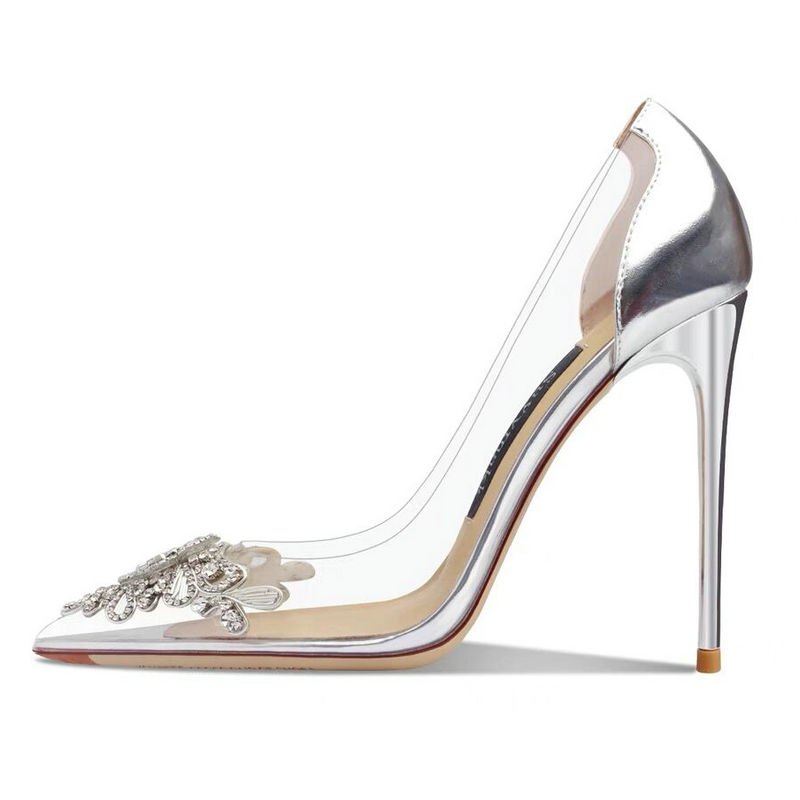 Sheepskin Leather Heels 2024 New Fairy Wind Clear Crystal High Heel Summer Bridesmaids Sexy Single Shoe Women Wedding Pumps