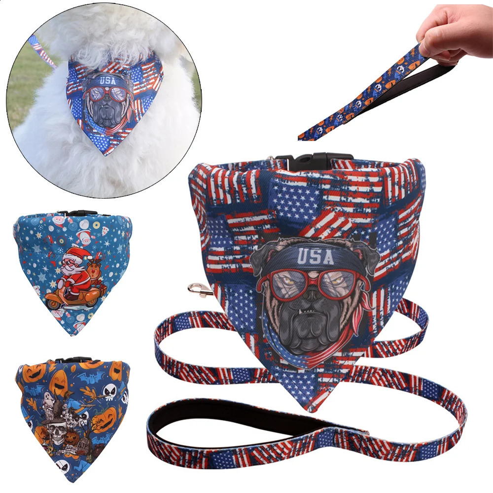 Halloween Christmas Dog Collar and Strap Set Fun Printed Pet Bandage for Small and Medium sized Dog Mascot Accessories 240914