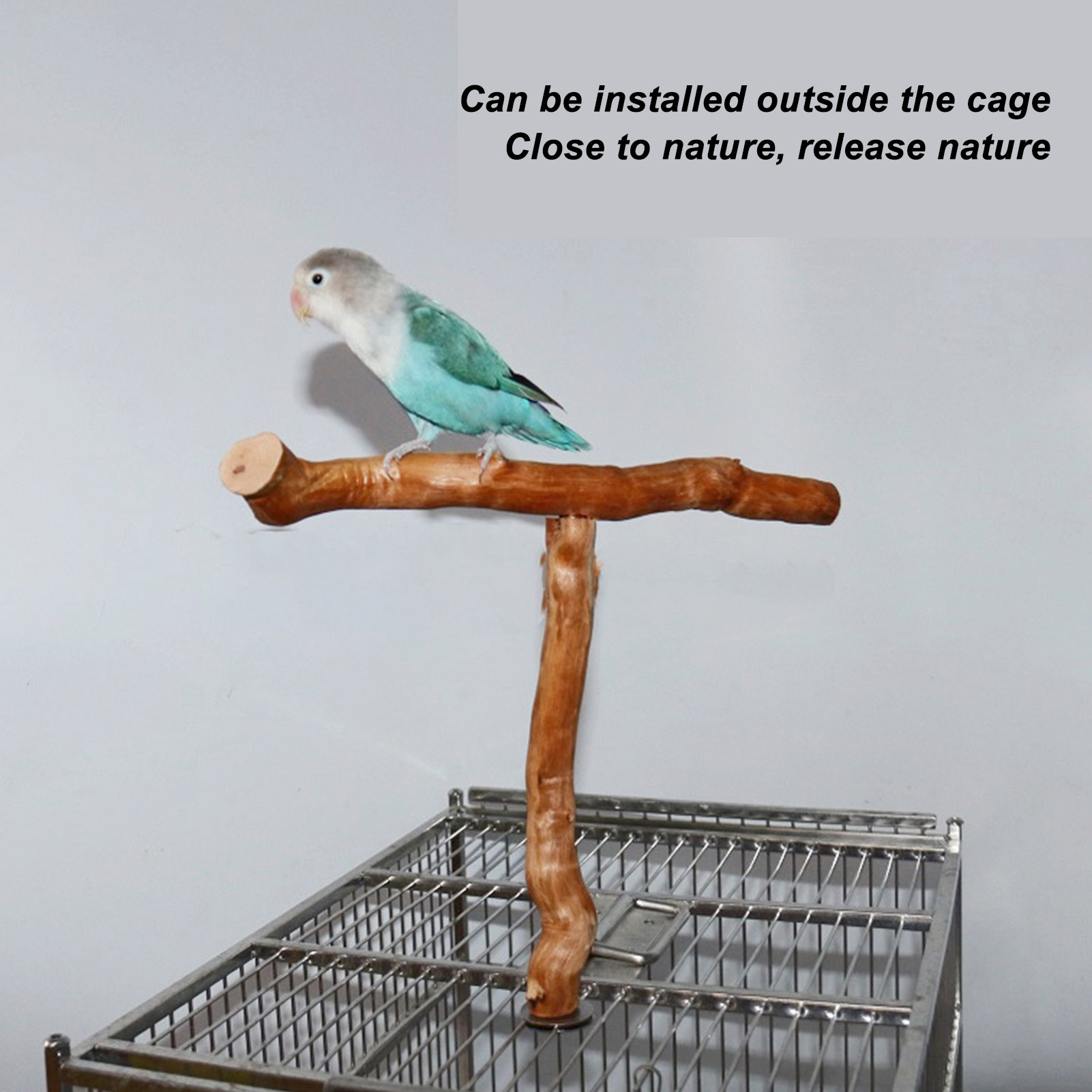 T Shaped Wood Bird Perch Fun Paw Grinding Chewing Exercising Relieve Boredom Wooden Parrot Stand For Bird Cage
