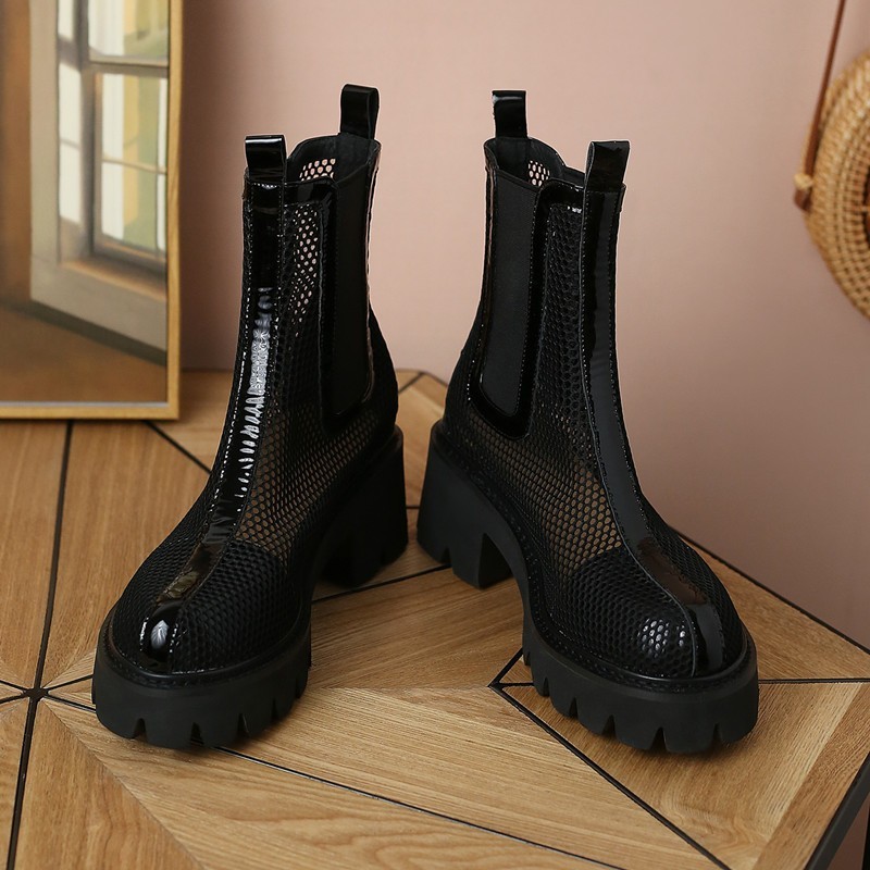 Breathable Sandals Mesh Women Black Cool Boots Summer Platform Shoes Walking Mujer atos Chunky Heel Pumps Short Botas 58bd