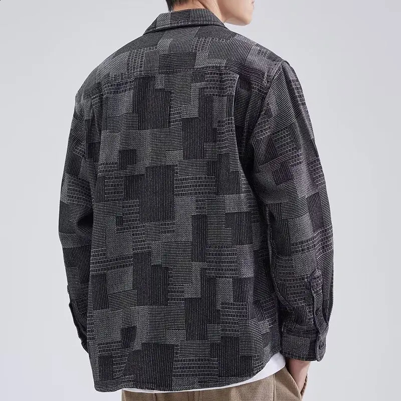 Clothing denim shirt jacquard splicing niche long sleeved work mens spring and autumn jacket Japanese retro 240904