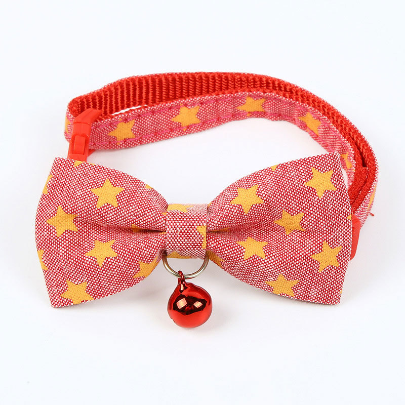 Cat Collar with Bow Pentagram Adjustable Dog Pet Collar Bell To Prevent Getting Lost for Cats and Puppies Pet Accessories Items
